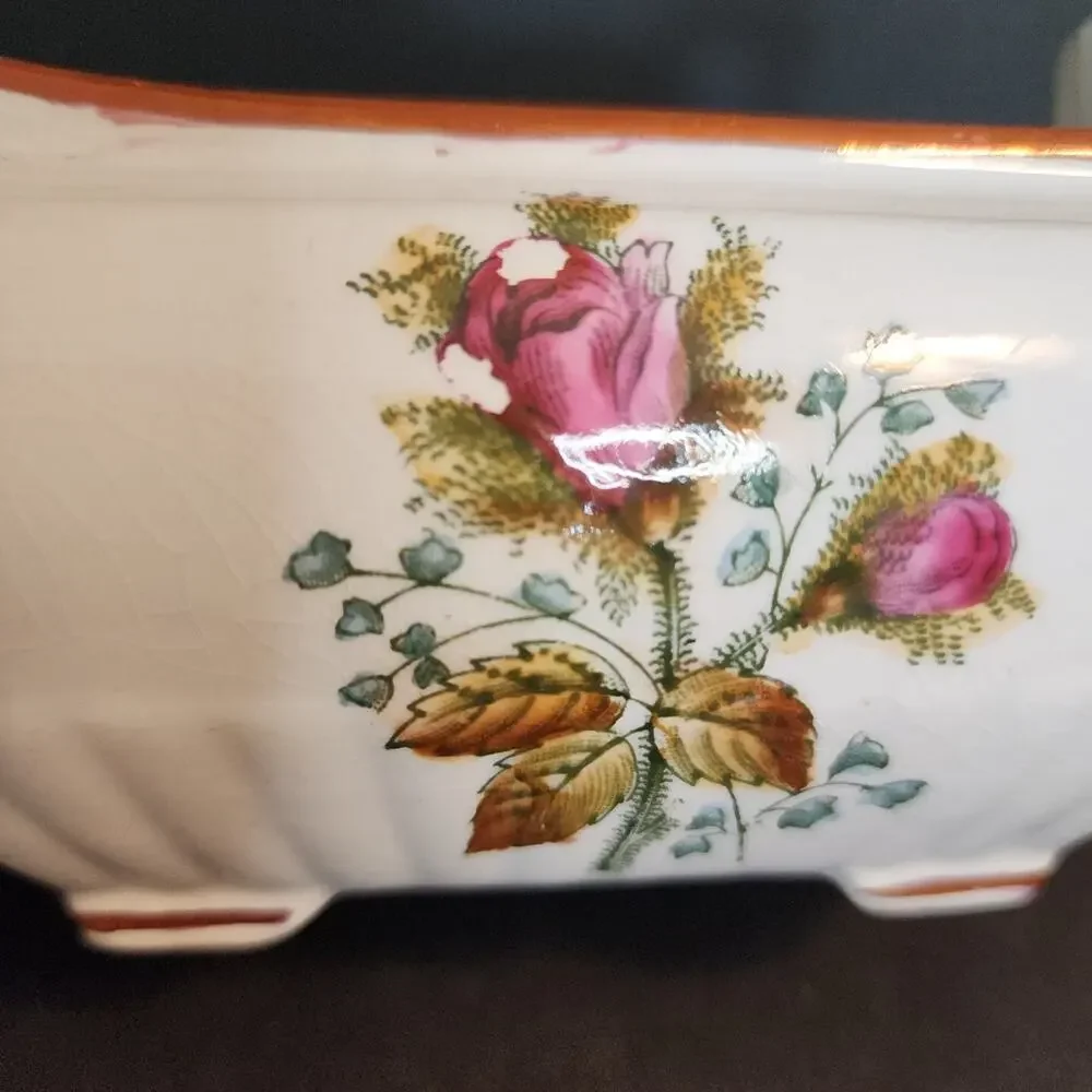 Vtg Royal Ironstone China England-W. H. Grindley Gravy Boat Roses Copper Luster